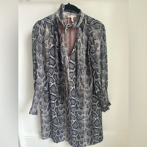 Rebecca Taylor - Long Sleeve, Tie Neck Silk Gray Snake Shift Dress - Size 00